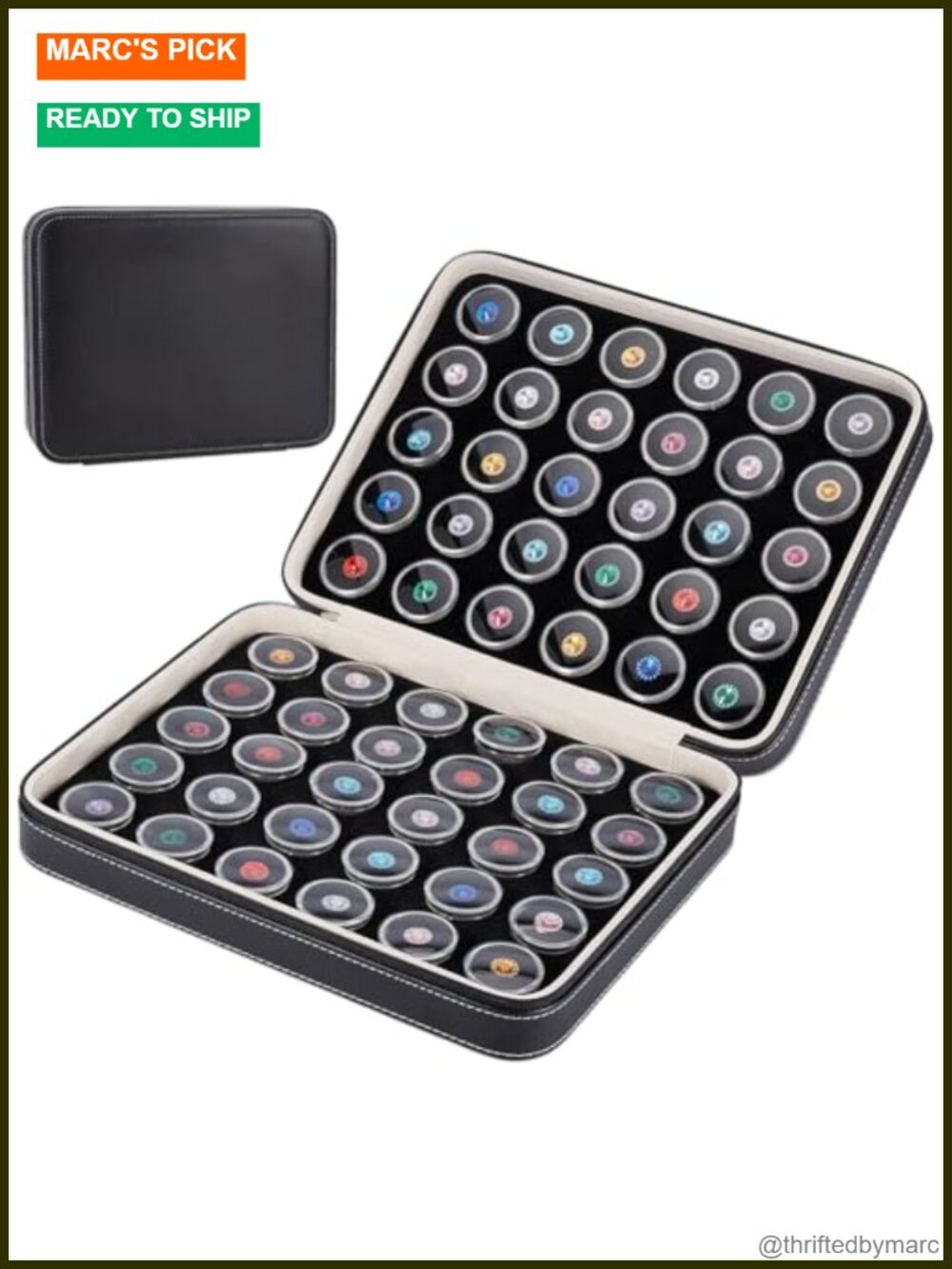 60 Pcs Gemstone Storage Box PU Leather Jewelry Organizer with 60 Jars